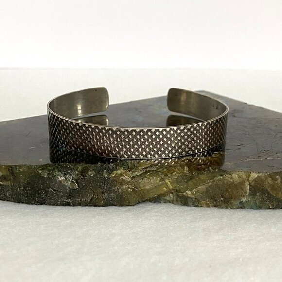 Oxidized Sterling Silver 925 Artisan A&M 10.5MM Textured Cuff Bracelet Sz 7.5" - Picture 2 of 16